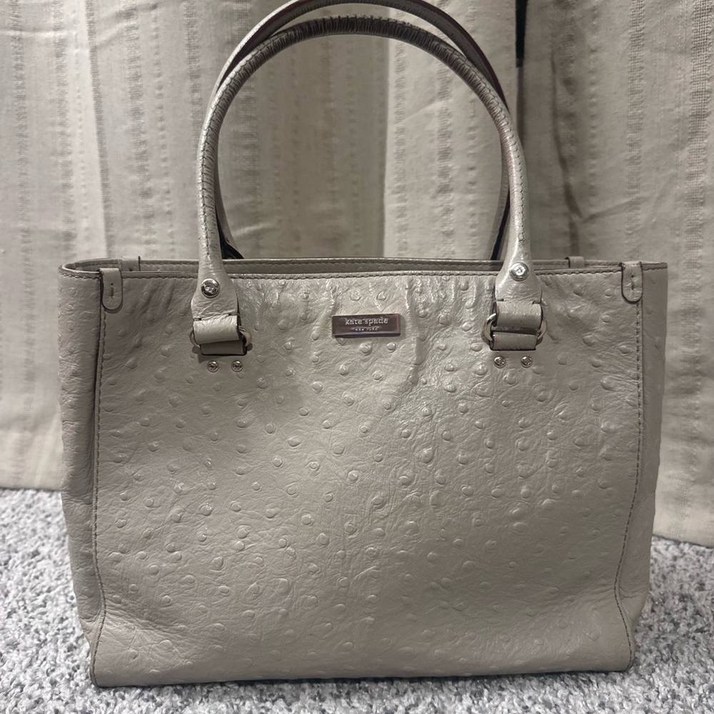 Kate Spade Taupe Wellesley Embossed Ostrich Leather Tote Bag